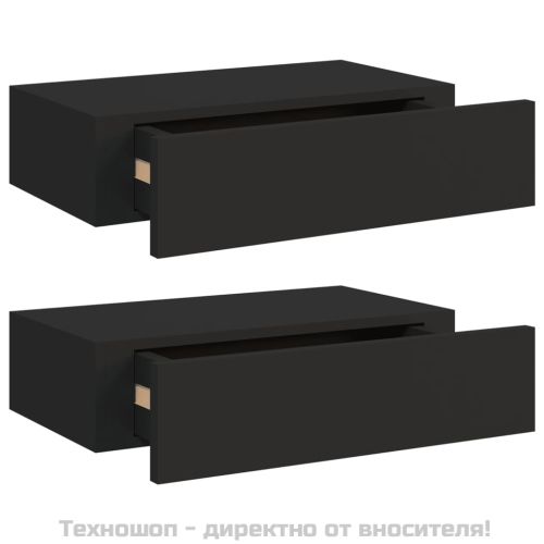 Стенни рафтове с чекмеджета, 2 бр, черни, 40x23,5x10 см, МДФ
