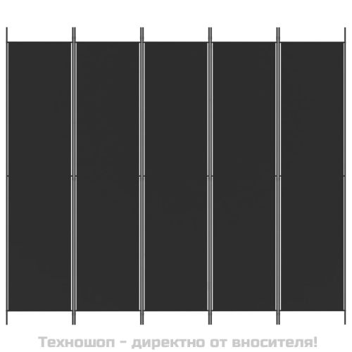 Параван за стая, 5 панела, черен, 250x220 см, текстил