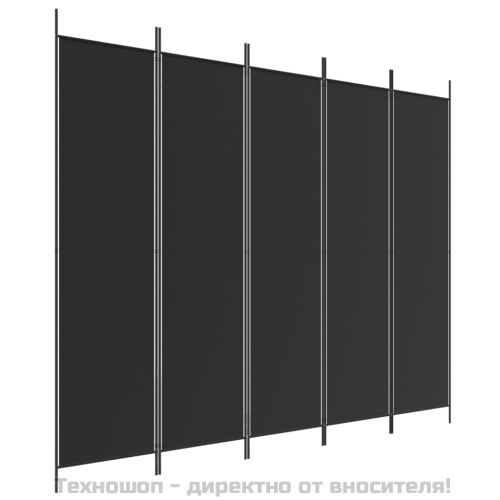 Параван за стая, 5 панела, черен, 250x200 см, текстил