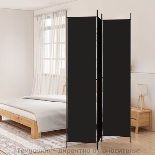 Параван за стая, 3 панела, черен, 150x220 см, плат