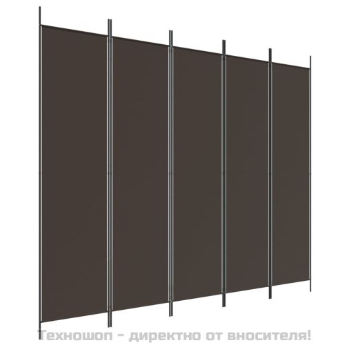 Параван за стая, 5 панела, кафяв, 250x200 см, плат