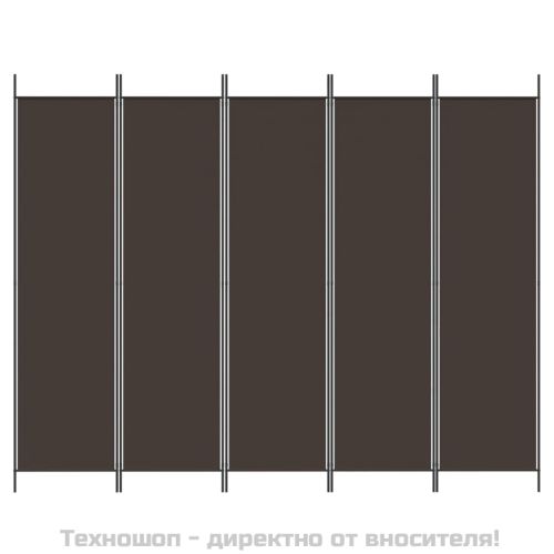 Параван за стая, 5 панела, кафяв, 250x200 см, плат