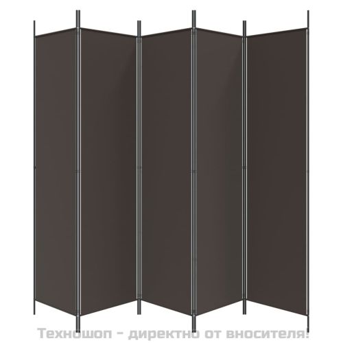 Параван за стая, 5 панела, кафяв, 250x200 см, плат
