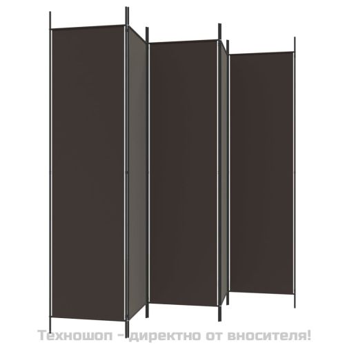 Параван за стая, 5 панела, кафяв, 250x200 см, плат