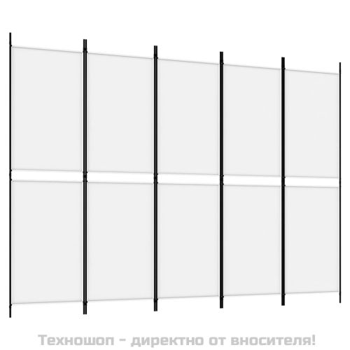 Параван за стая, 5 панела, бял, 250x180 см, текстил