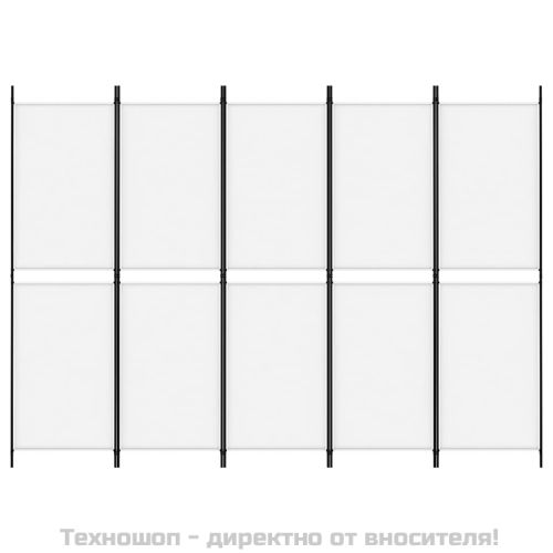 Параван за стая, 5 панела, бял, 250x180 см, текстил