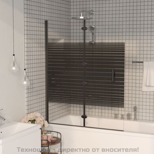 Сгъваем душ параван, ESG стъкло, 120x140 см, черен