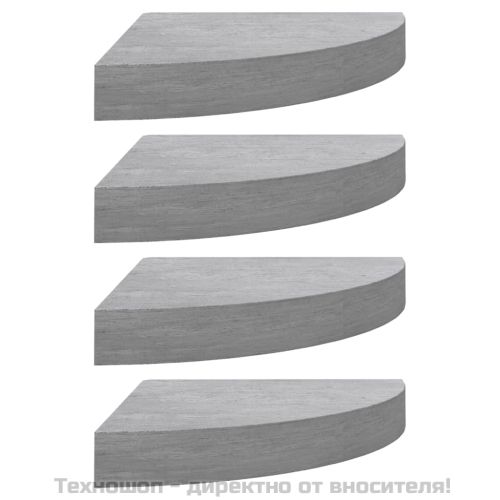 Стенни ъглови рафтове, 4 бр, бетонно сиво, 35x35x3,8 см, МДФ