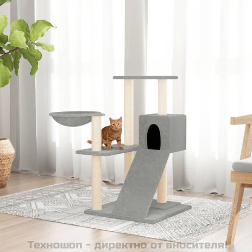 Котешко дърво със сизалени стълбове, светлосиво, 82 см