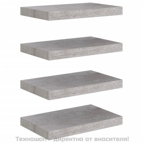 Окачени стенни рафтове, 4 бр, бетонно сиви, 40x23x3,8 см, МДФ