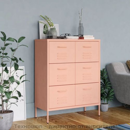 Шкаф с чекмеджета, розов, 80х35х101,5 см, стомана