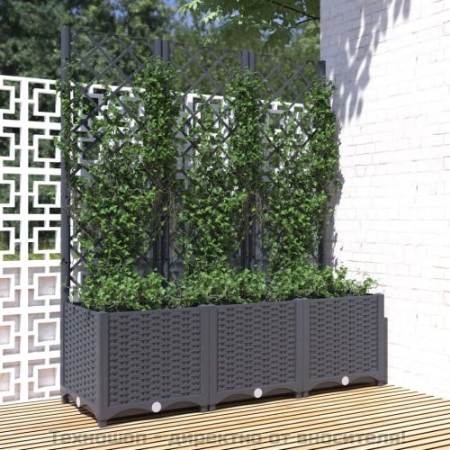 Градински сандък с пергола, синьо сив, 120x40x136 см, PP