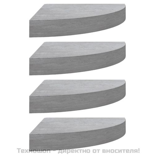 Стенни ъглови рафтове, 4 бр, бетонно сиво, 25x25x3,8 см, МДФ