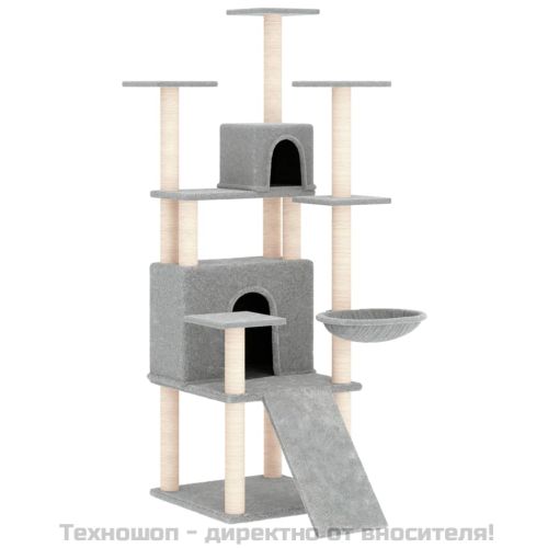 Котешко дърво със сизалени стълбове, светлосиво, 154 см