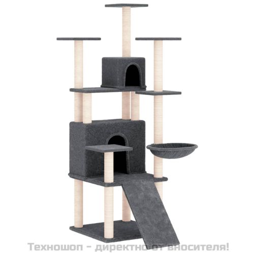 Котешко дърво със сизалени стълбове, тъмносиво, 154 см