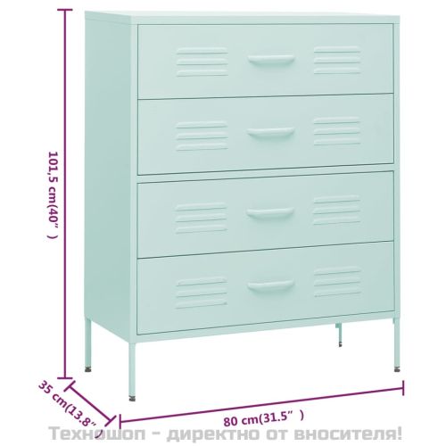 Шкаф с чекмеджета, мента, 80х35х101,5 см, стомана