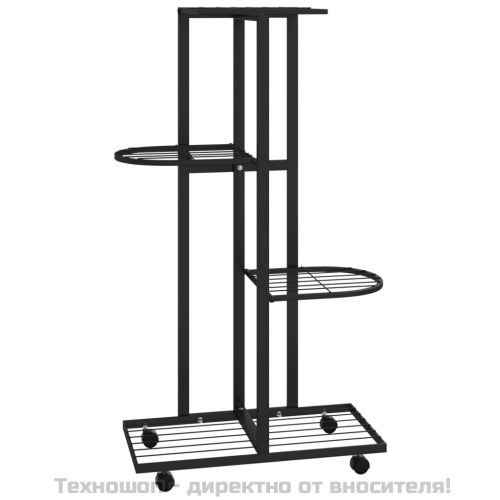 4-етажна стойка за цветя на колела, 44x23x80 см, черна, желязо