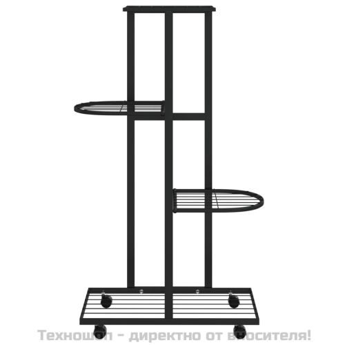 4-етажна стойка за цветя на колела, 44x23x80 см, черна, желязо