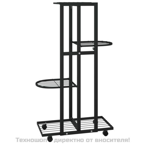 4-етажна стойка за цветя на колела, 44x23x80 см, черна, желязо