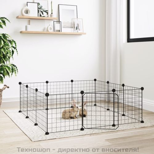 Клетка за домашни любимци с 12 панела и врата, черна, 35x35 см, стомана