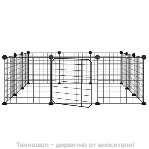 Клетка за домашни любимци с 12 панела и врата, черна, 35x35 см, стомана