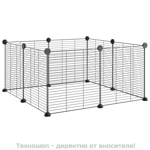 8-панелен кът за домашни любимци, черен, 35x35 см, стомана