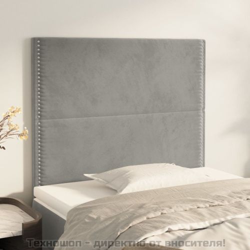 Табла за легло, светло сива, 100x5x118/128 см, кадифе