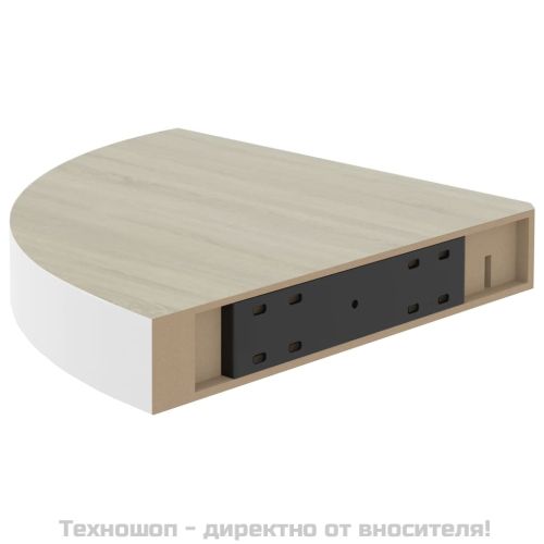 Стенен ъглов рафт, дъб и бяло, 25x25x3,8 см, МДФ