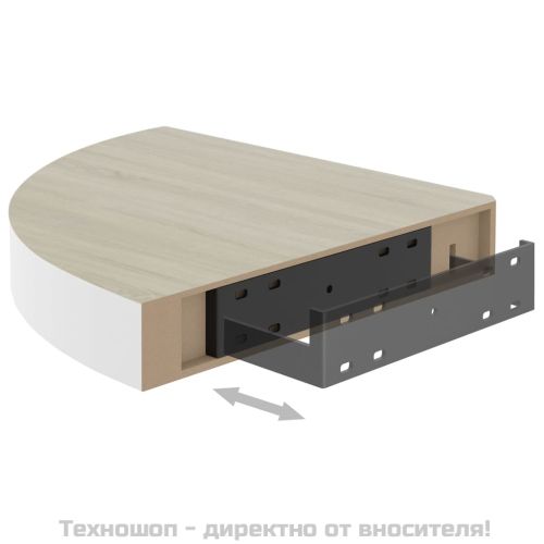 Стенен ъглов рафт, дъб и бяло, 25x25x3,8 см, МДФ
