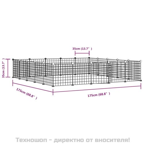 Клетка за животни с врата, 20 панела, черна, 35x35 см, стомана