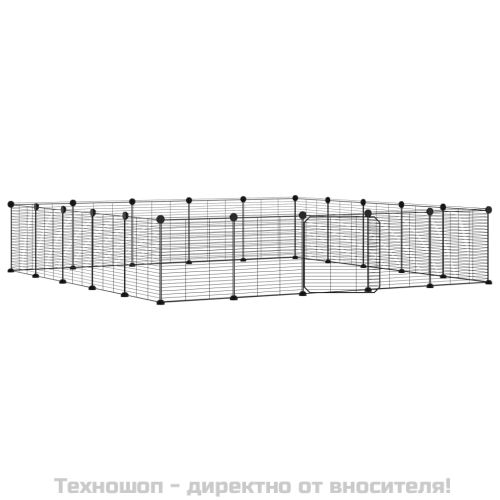 Клетка за животни с врата, 20 панела, черна, 35x35 см, стомана