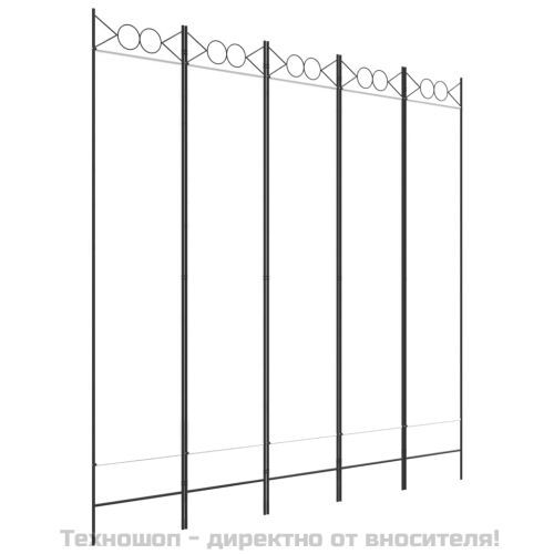 Параван за стая, 5 панела, бял, 200x200 см, текстил