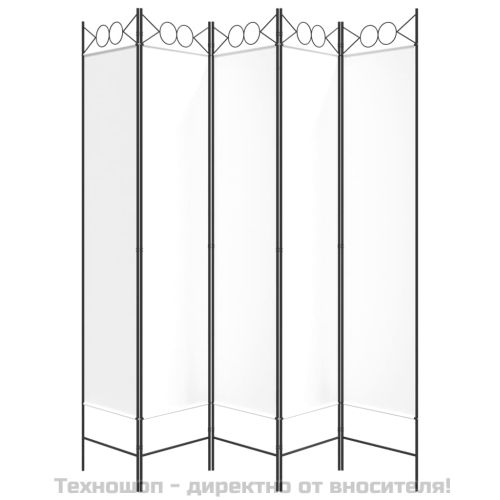Параван за стая, 5 панела, бял, 200x200 см, текстил