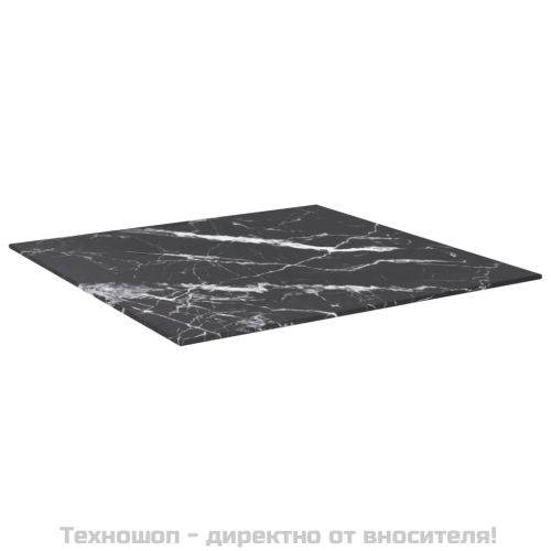 Плот за маса черен 60x60см 6мм закалено стъкло мраморен дизайн
