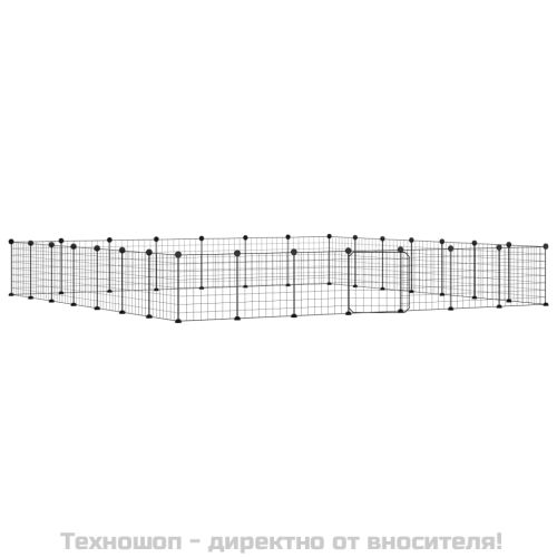 Клетка за животни с врата, 28 панела, черна, 35x35 см, стомана
