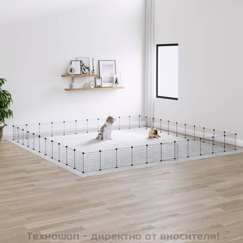 Клетка за животни с врата, 44 панела, черна, 35x35 см, стомана