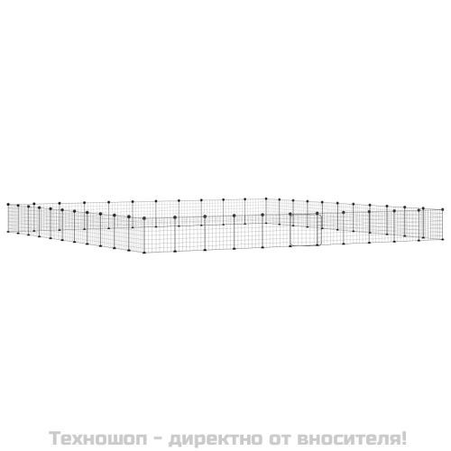 Клетка за животни с врата, 44 панела, черна, 35x35 см, стомана