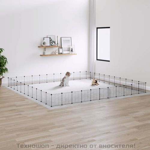 Клетка за животни с врата, 44 панела, черна, 35x35 см, стомана