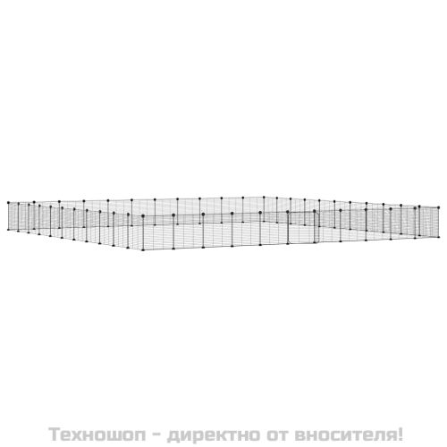 Клетка за животни с врата, 44 панела, черна, 35x35 см, стомана