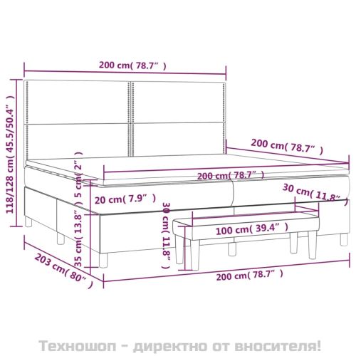 Боксспринг легло с матрак, тъмносиво, 200x200 см, плат