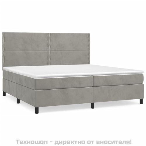 Боксспринг легло с матрак, светлосиво, 200x200 см, кадифе