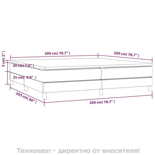 Боксспринг легло с матрак, светлосиво, 200x200 см, плат