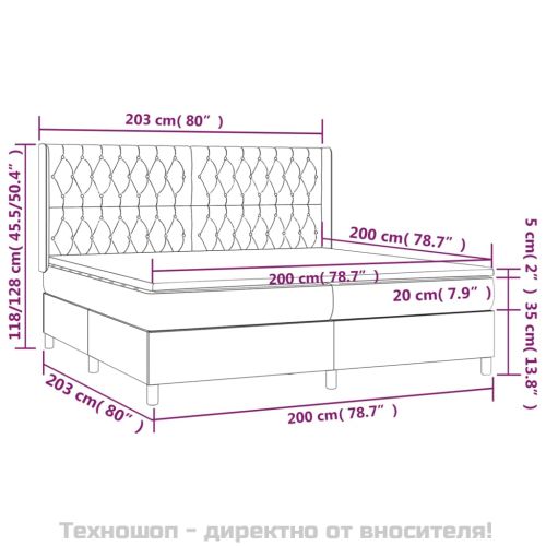 Боксспринг легло с матрак, тъмносиво, 200x200 см, плат