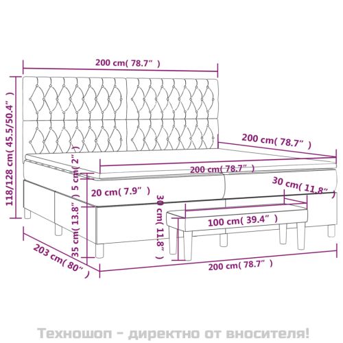 Боксспринг легло с матрак, тъмносиво, 200x200 см, плат
