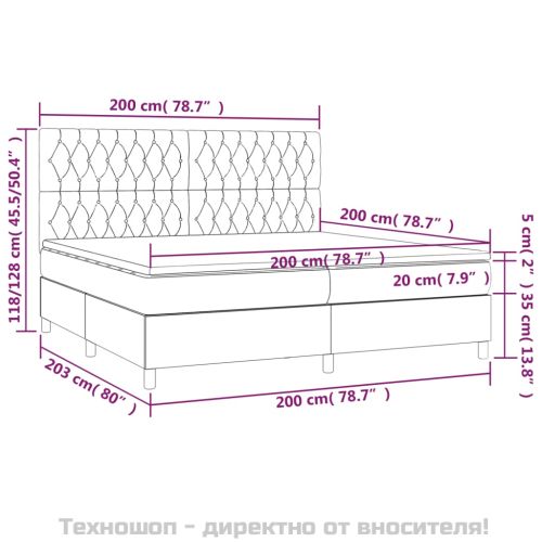 Боксспринг легло с матрак, тъмносиво, 200x200 см, плат