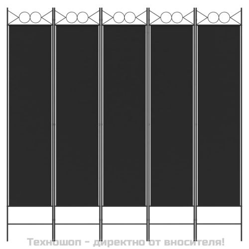 Параван за стая, 5 панела, черен, 200x200 см, текстил