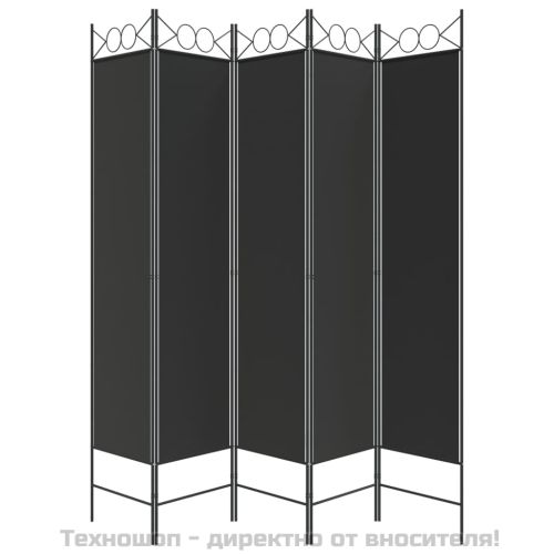 Параван за стая, 5 панела, черен, 200x200 см, текстил