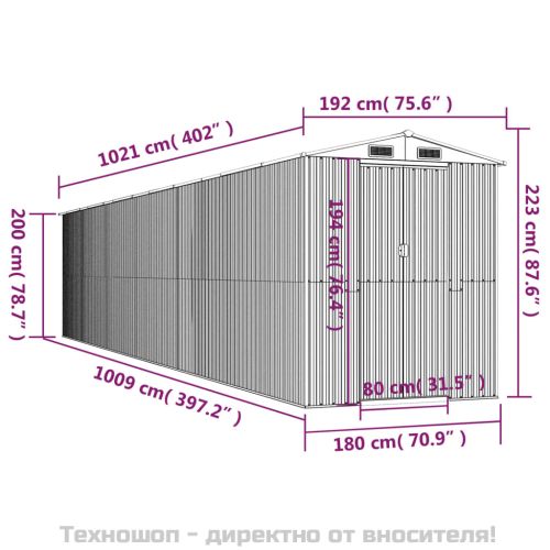 Градинска барака зелена 192x1021x223 см поцинкована стомана