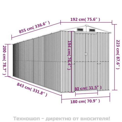 Градинска барака зелена 192x855x223 см поцинкована стомана