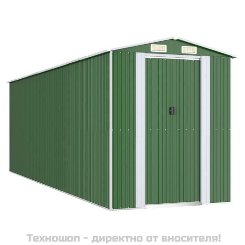Градинска барака зелена 192x606x223 см поцинкована стомана